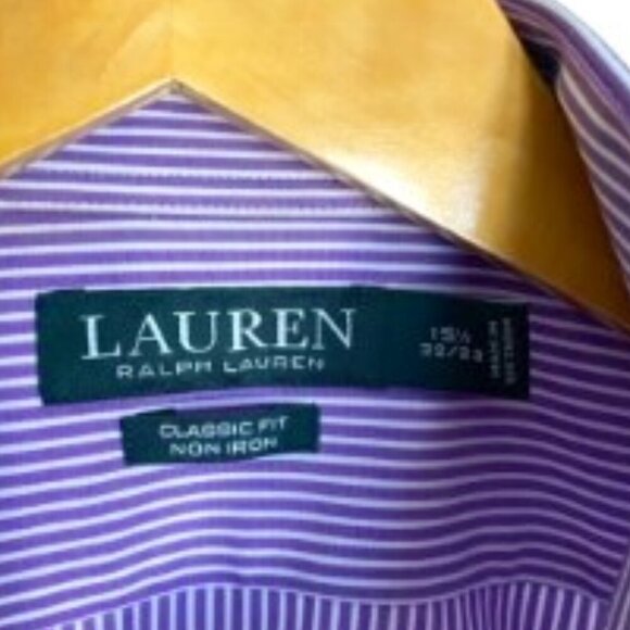 Ralph Lauren Purple & White Striped Classic Fit Button Up Shirt 15 1/2 - Picture 2 of 4